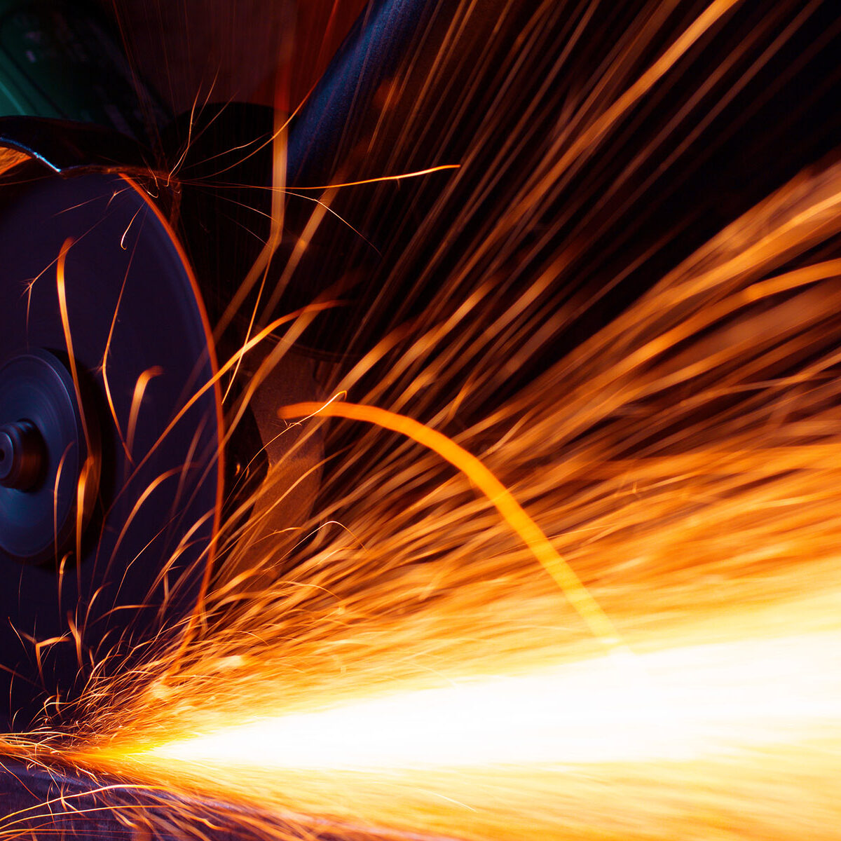 Sparks while grinding iron